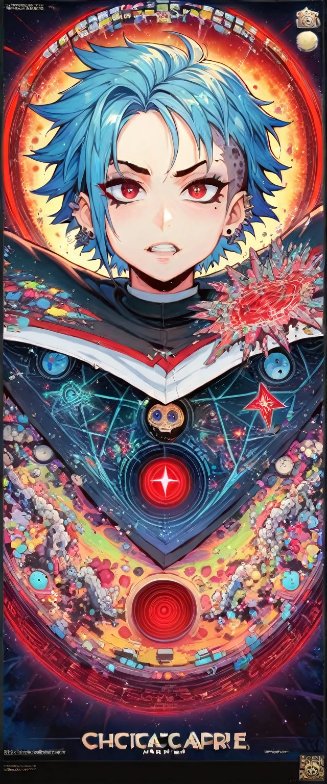 (Masterpiece, Top Quality, Best Quality, Official Art, Punk Beauty and Aesthetics: 1.2), (1 Punk Girl)blue hair, Extreme Detail, (Fractal Art: 1.5), Colorful, Supreme Detail, Perfect Face, Upper Body, HDR, cult, (punk attire red Lines: 1.2), complex background, Light Stripes, Surrealism --niji 50 --chaos 20 --testp