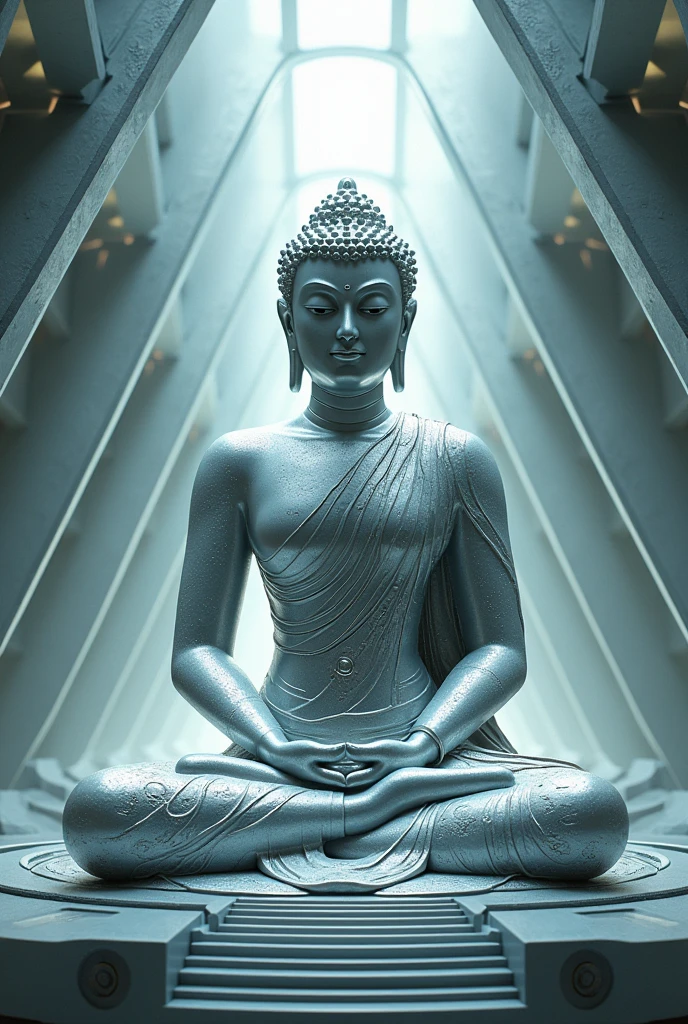 masterpiece, Highest quality、Very detailed、sf、Liquid metal Buddha、Glass Main Hall、