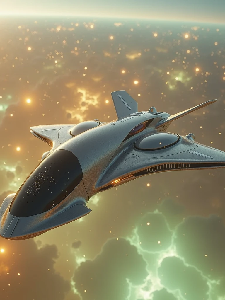 Create a prompt for creating an image using artificial intelligence with maximum quality of advanced galactic style details an alien ship flying in space