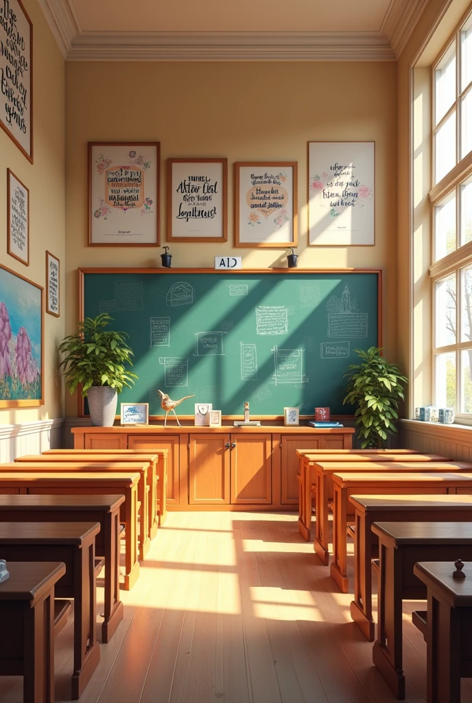 Make a class room model with art and quote on the wall and add some frame on the side of the wall