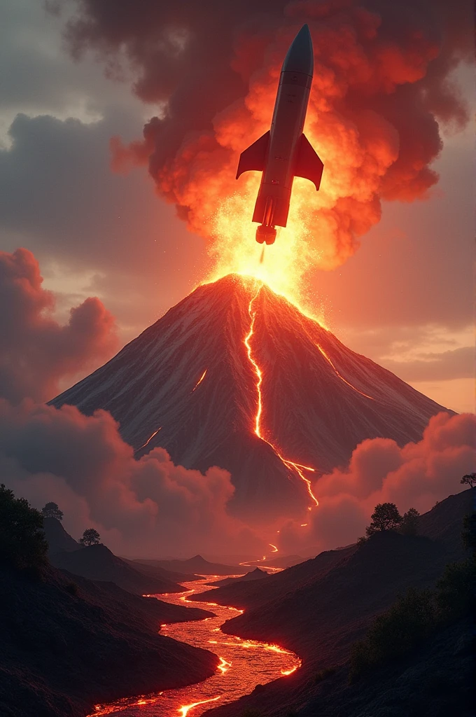 A earth like volcano and uske upar nuclear missile gir rha hai