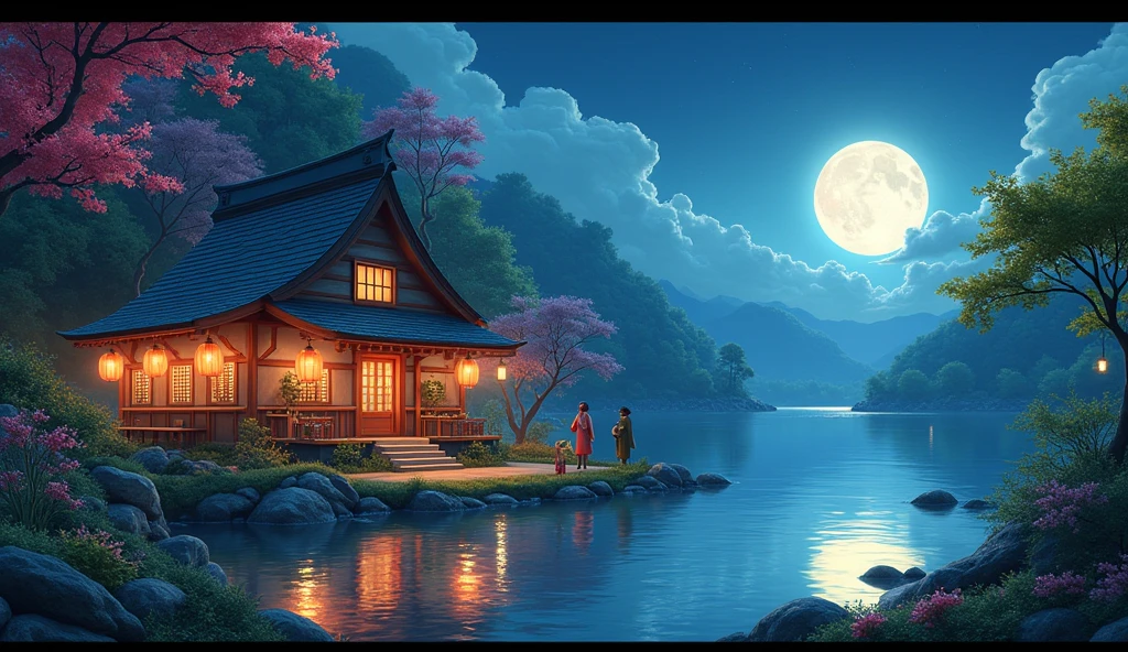 Ghibli's Worldview、Spirited Away、Soup house、Lantern、moonlight、Spectacular views、colorful