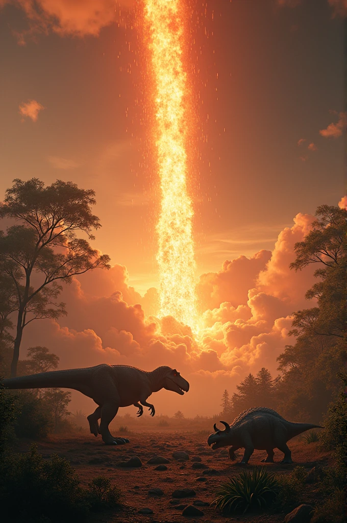 A meteor falling and killing the dinosaurs