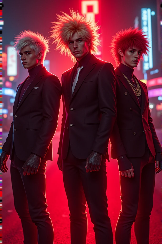 Evil Vegeta Evil Messi Evil Ichigo each three in las vegas night with red light