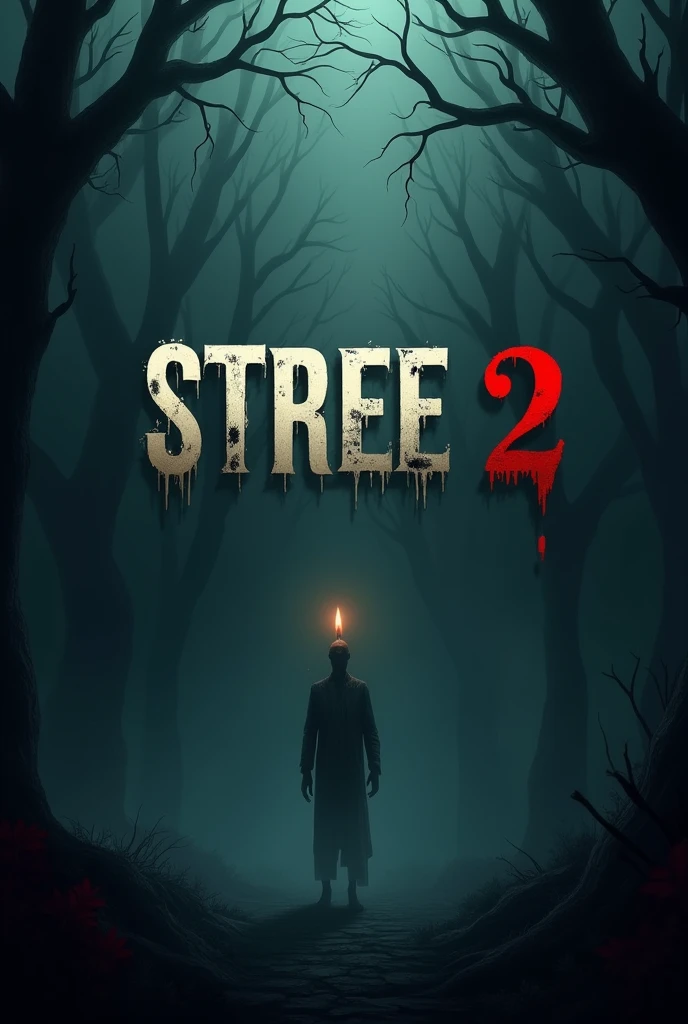"Stree 2"** – An official title card of the movie, preferably with a dark and spooky background.