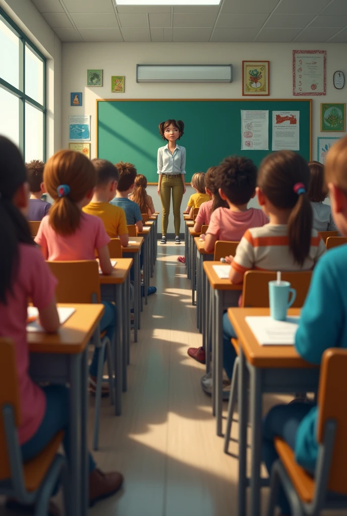 a class room, with bored students because the art teacher didn't come.