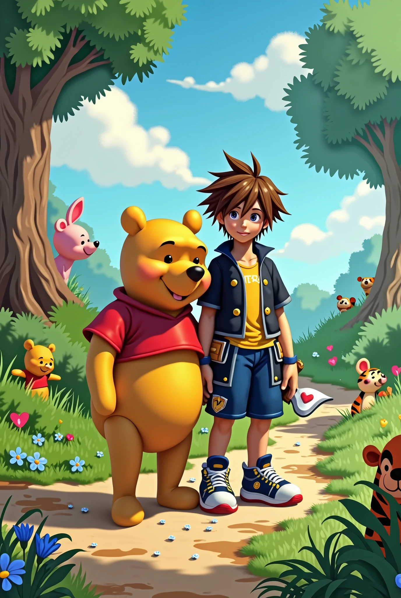 Winnie the Pooh from Disney and Sora from Kingdom Hearts