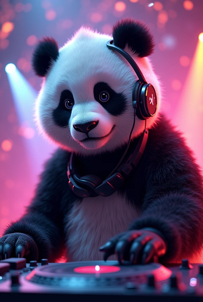 A handsome panda playing DJ，More handsome with special effects