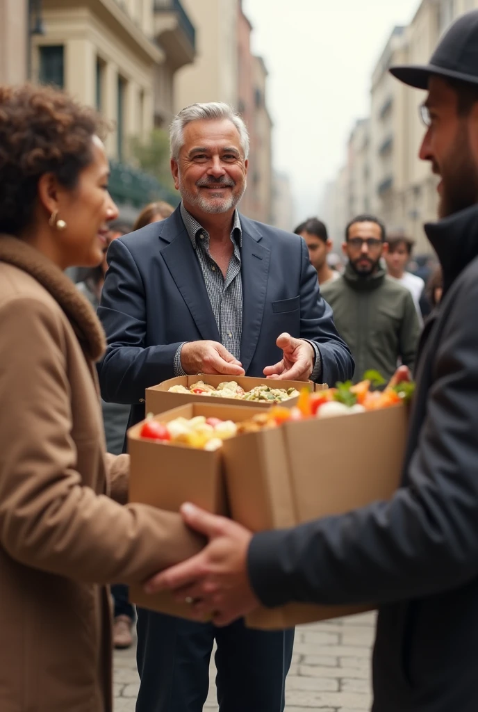 Millionaire giving food to the poor