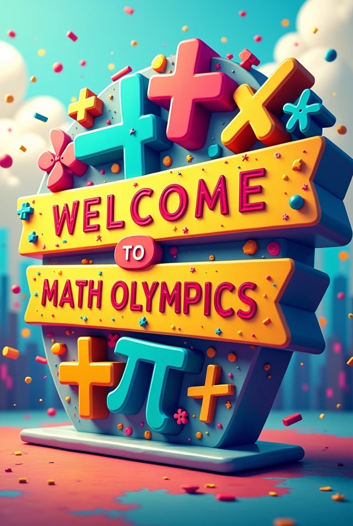 A SIGN CONTAINING THE FOLLOWING INFORMATION in Spanish. WELCOME TO THE 2024 MATH OLYMPICS, THAT CONTAINS MATHEMATICAL SIGNS AND NUMBERS.
