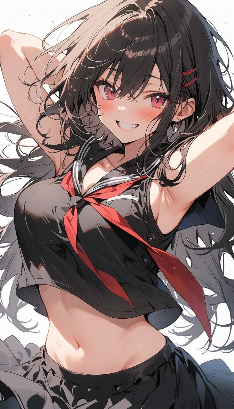 Beauthfull hypdertailed Bblack hair ssmile embarrassing blush boobies Black sailor suit Pure blue underwear pubic-hair The wind blows my skirt Photograph the entire body