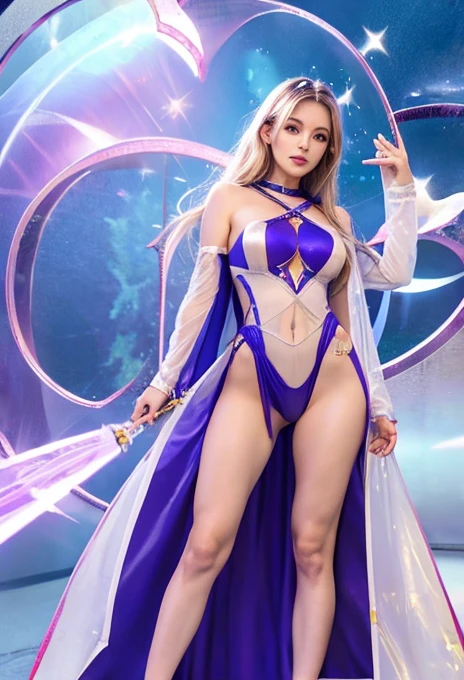 A heroine born from a vortex of light、Wizard、transparent costume、Crystal clear body、See-through costume、The body is visible