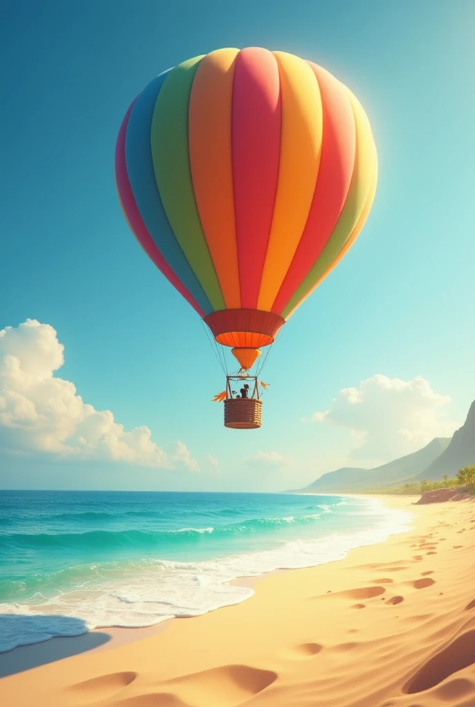 Hot air balloon over the beach sand