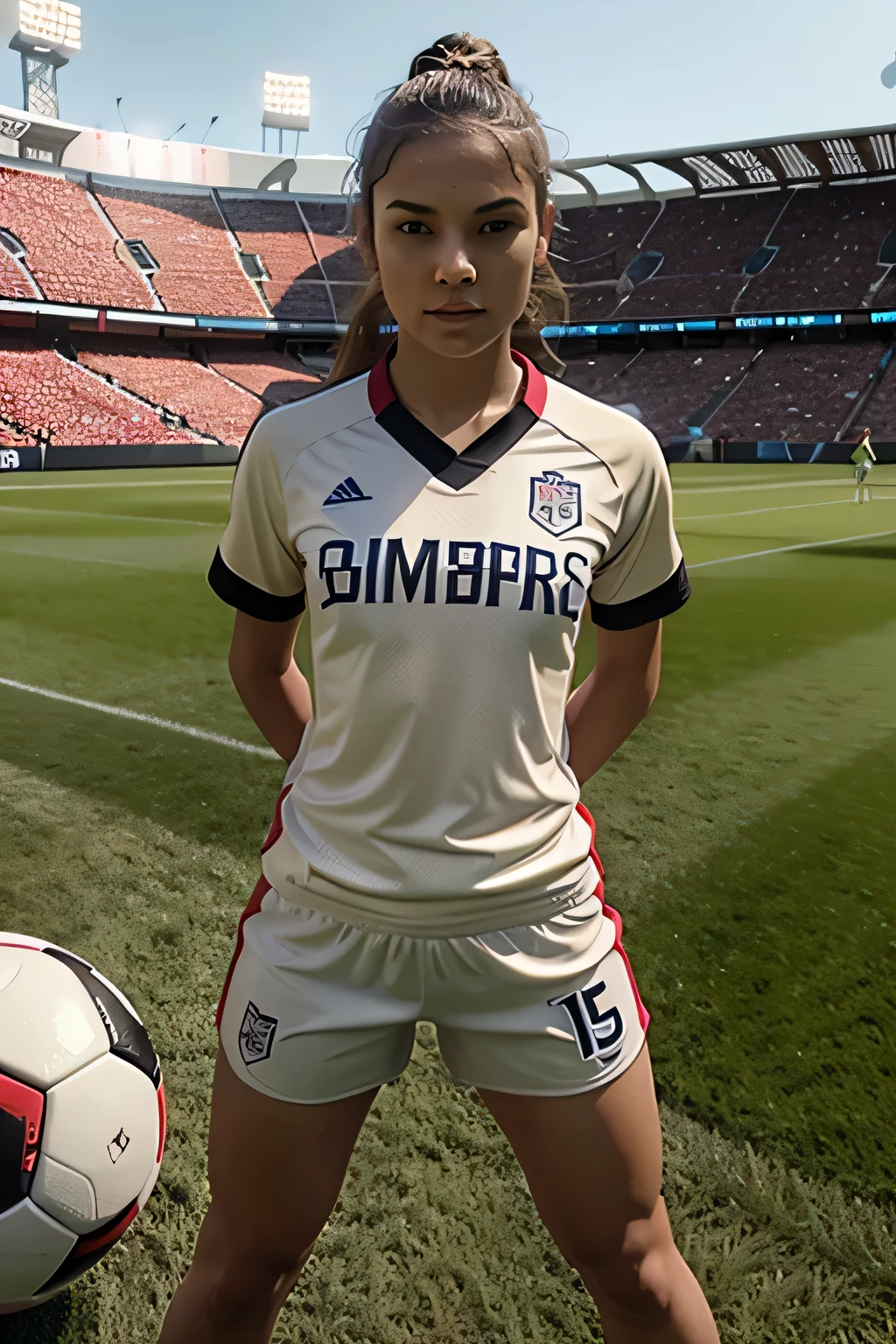 Create me a beige soccer sports uniform with a print of Roblox video games