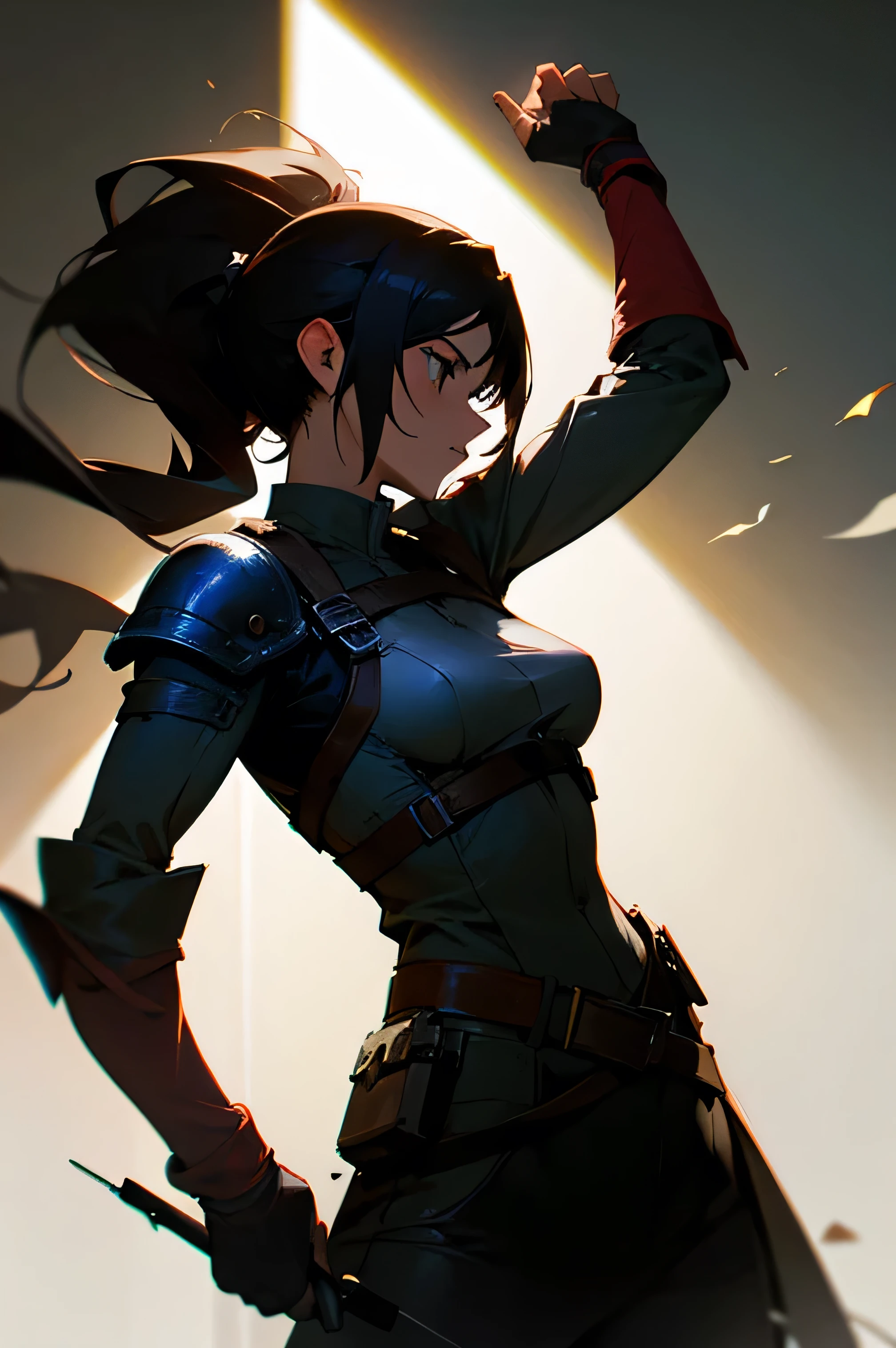 woman fighter , with dark and light background
