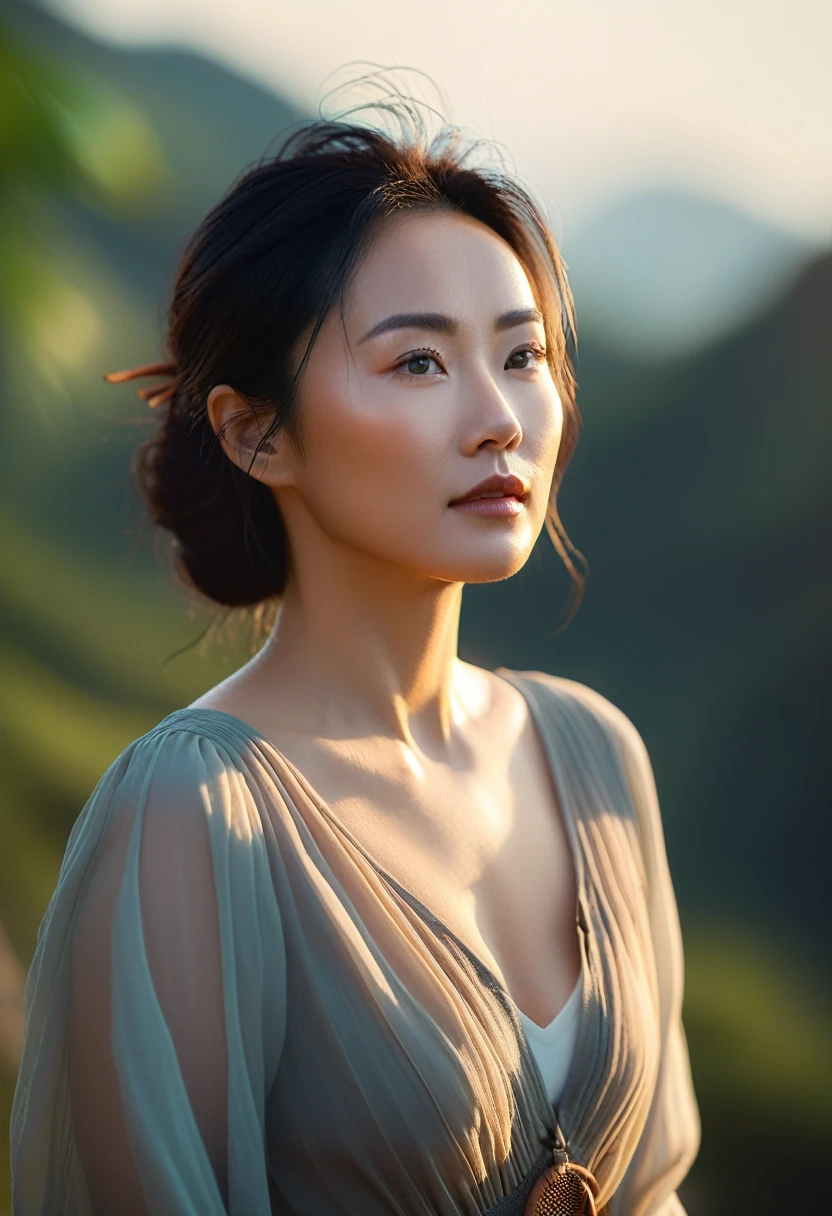 Portrait of a radiant asian woman looking confidently towards the horizon. Soft, flattering lighting. Blurred nature background suggesting a bright future. Warm color palette. Lifestyle photography style, 8k resolution.
Cinematic lighting, high detail, 8K, artstation, conceptual art, dark fantasy. Photo taken with Canon EOS R5 85mm f/11 camera, sharp mode. 8K picture quality, realistic, masterpiece, sharpest and highest contrast, excellent depth of field, stereoscopic light.