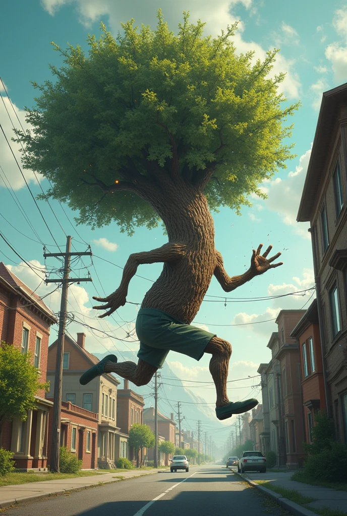Tree lifting, running down the street, going down the hill, falling, spinning and turning the transformers