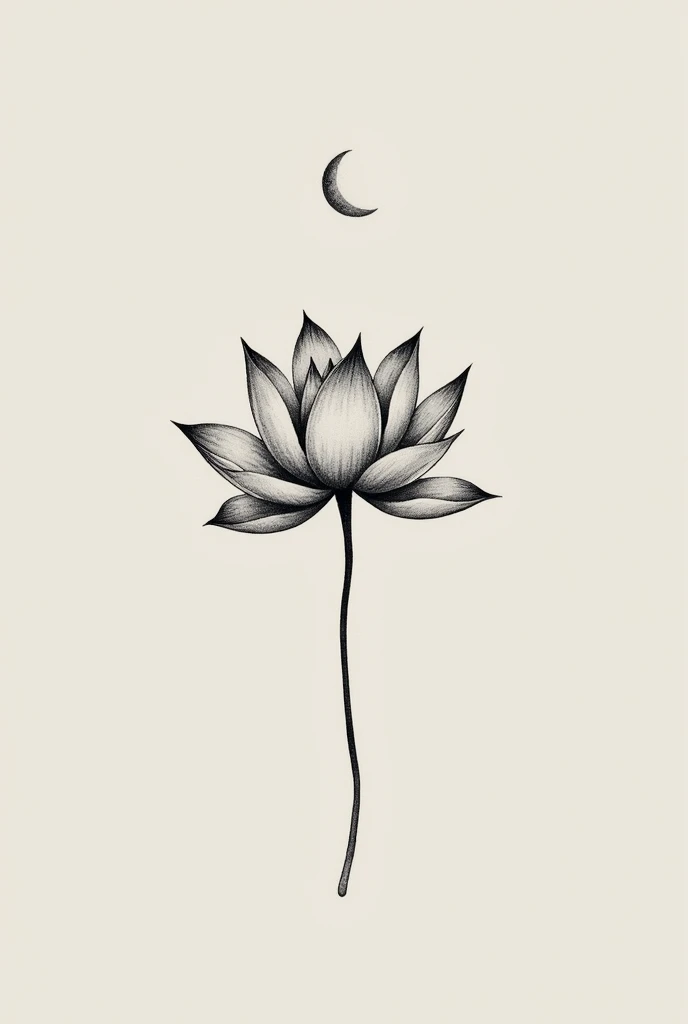 create me a lotus flower tattoo, in which you include the "Crescent moon", BY IMPLICIT, AS MIXED. but it looks good, Beautiful, delicate in black and white. SOMETHING SIMPLE BUT NOT TOO SIMPLE, ALSO THAT IT IS SMALL, as a whole of approximately 5 cm