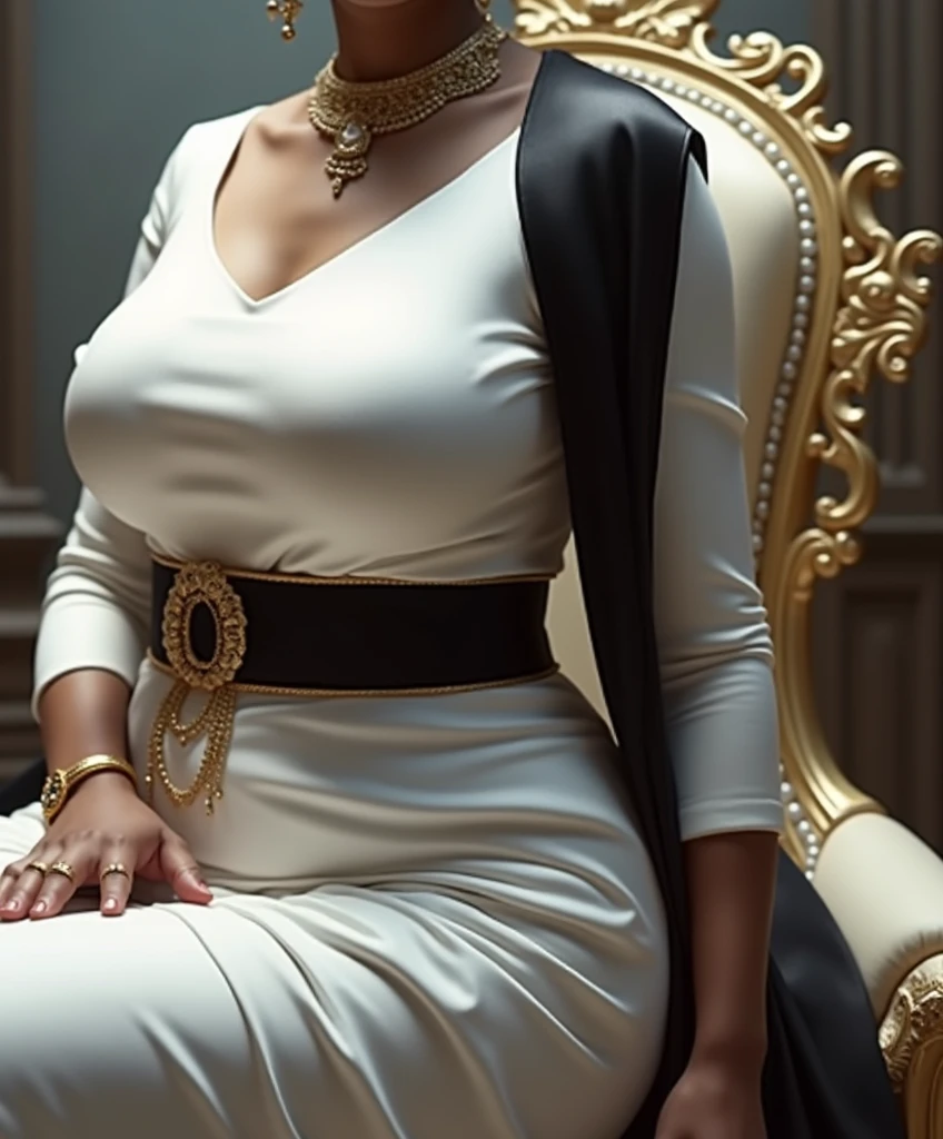 6 ft big breasted average beautiful sri lanakan wealthy age 25 girl in maharani dress. Wearing Academic regalia.well educated.sit in chair with massive big boobs, big butt 