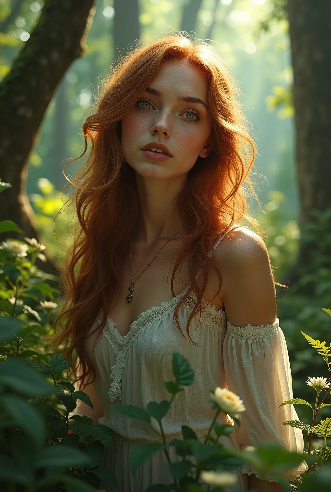 a woman in the forest