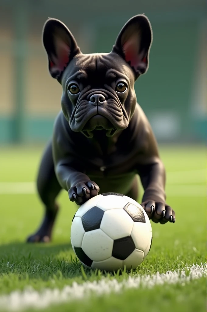 Black French Bulldog Playing Soccer