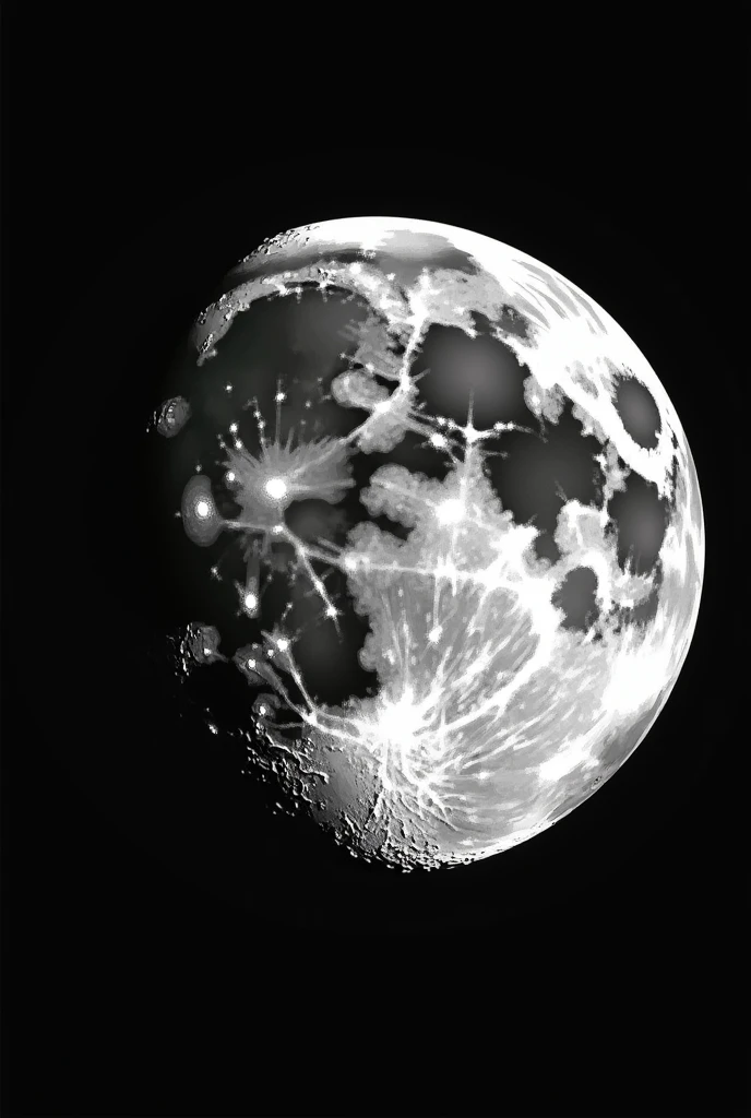 I need a vector of the moon with lots of details and lots of lines, with the black background