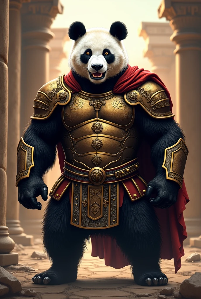 A Roman style panda warrior logo