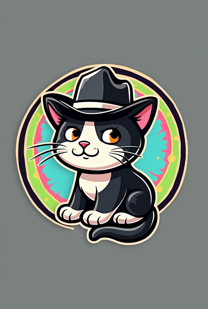 a cartoon style logo of a orange cat wearing a white cowboy hat, all within a circle with the lime green colors, pastel pink and sky blue with the word Kembong in Indonesian typography at the bottom