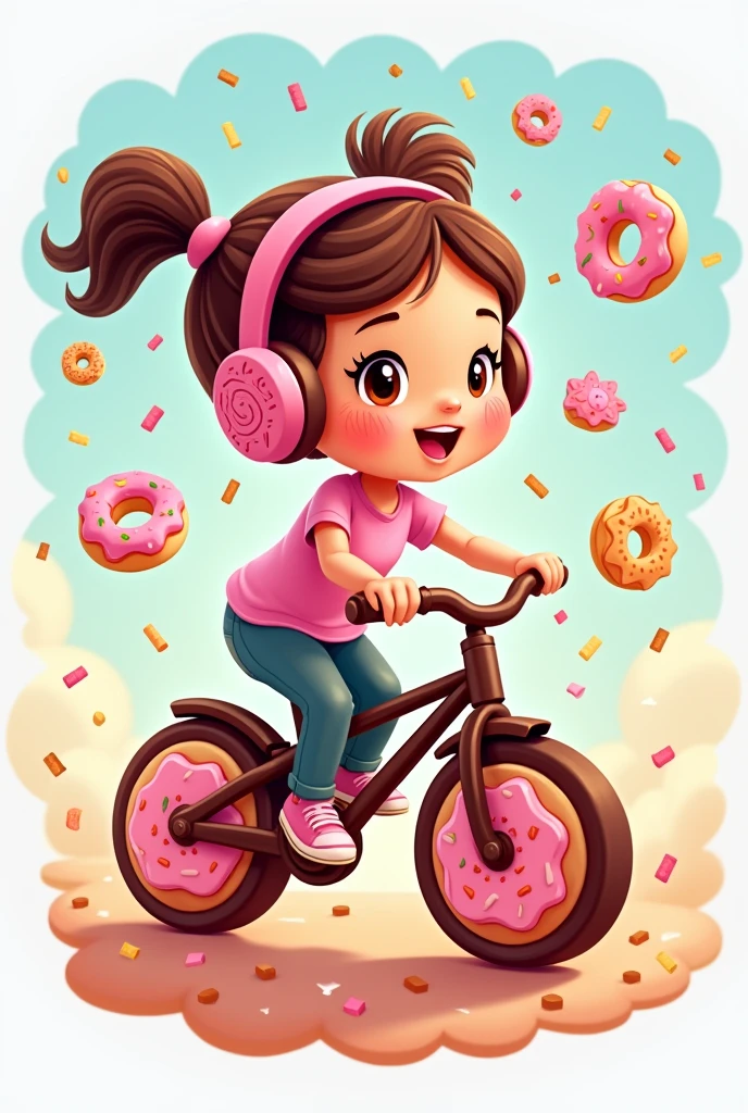 Well, I want a typical logo for a cake shop that has the word baby donuts as a reference, with a girl in the background on a bike with donut wheels and donut headphones, so that it is more colorful and more eye-catching for all types of public. 