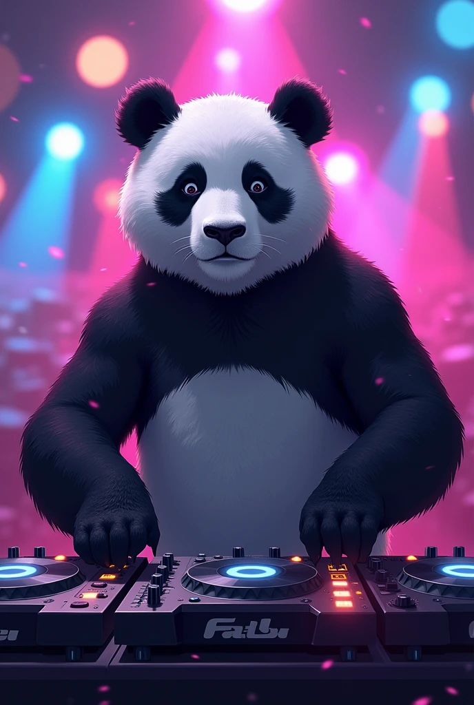 A handsome panda playing DJ,More handsome with special effects。Panda is more domineering。The anime style seems to have moves,The background should have a nightclub atmosphere。The song played by the panda is very exciting.。Panda is more handsome,DJ discs should also be seen。