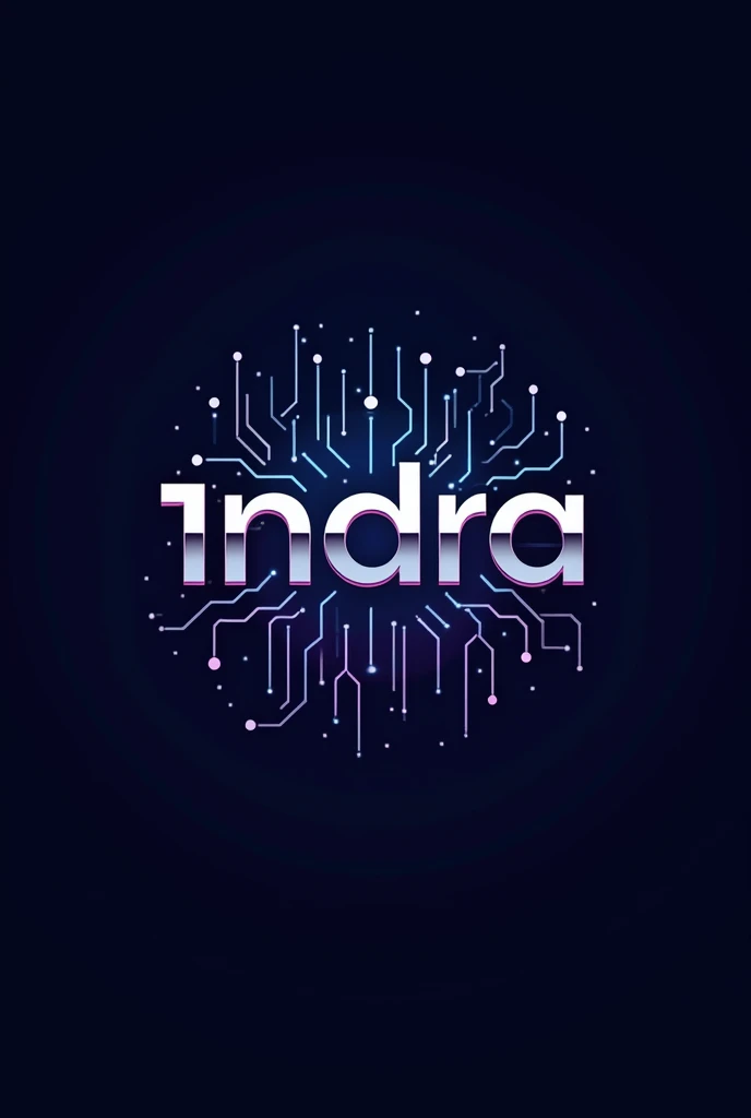 Create a sleek and modern logo for "1ndra" an Instagram page dedicated to AI-generated artwork. The design should blend elements of technology and art. Use a clean, futuristic font for the name "1ndra" and incorporate abstract, geometric shapes or neural network motifs to represent AI. The color palette should be vibrant and digital, with shades of blue, purple, and silver to evoke a sense of innovation and creativity. The overall look should be eye-catching, professional, and convey the cutting-edge nature of AI in art