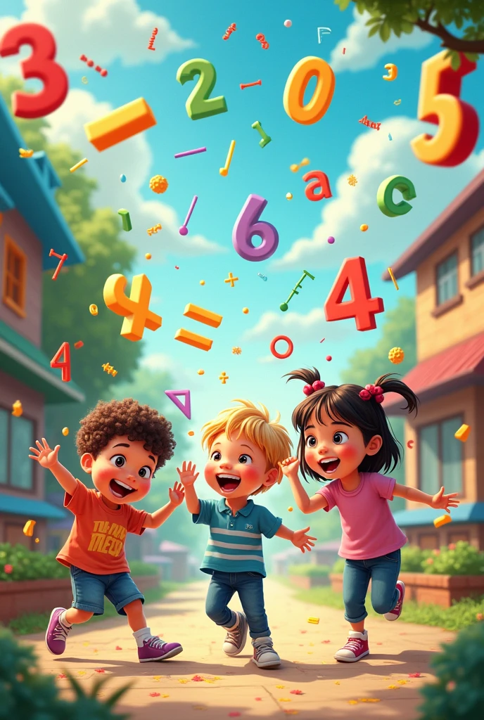 math sign, contain numbers, signs and children having fun.
