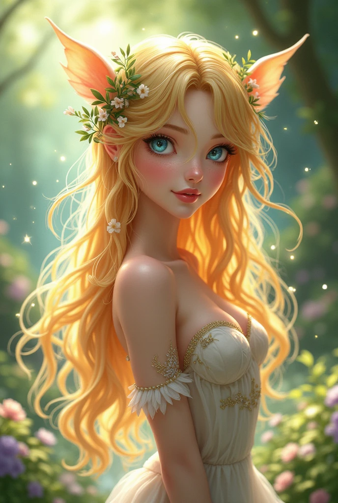 Super beautiful blonde anime nymph girl