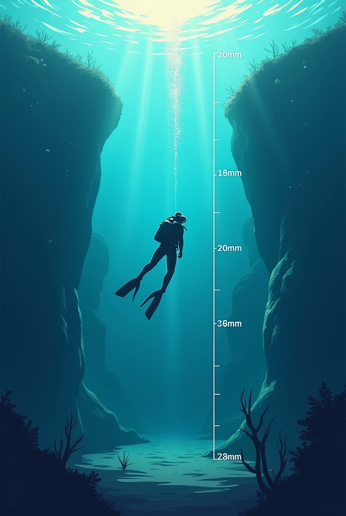 Make a graph for my next physics problem, to make it better understood: A diver dives into the sea to a depth of 20 meters. Calculate the hydrostatic pressure experienced at that depth.. (The density of sea water is approximately 1025 kg/m³).
