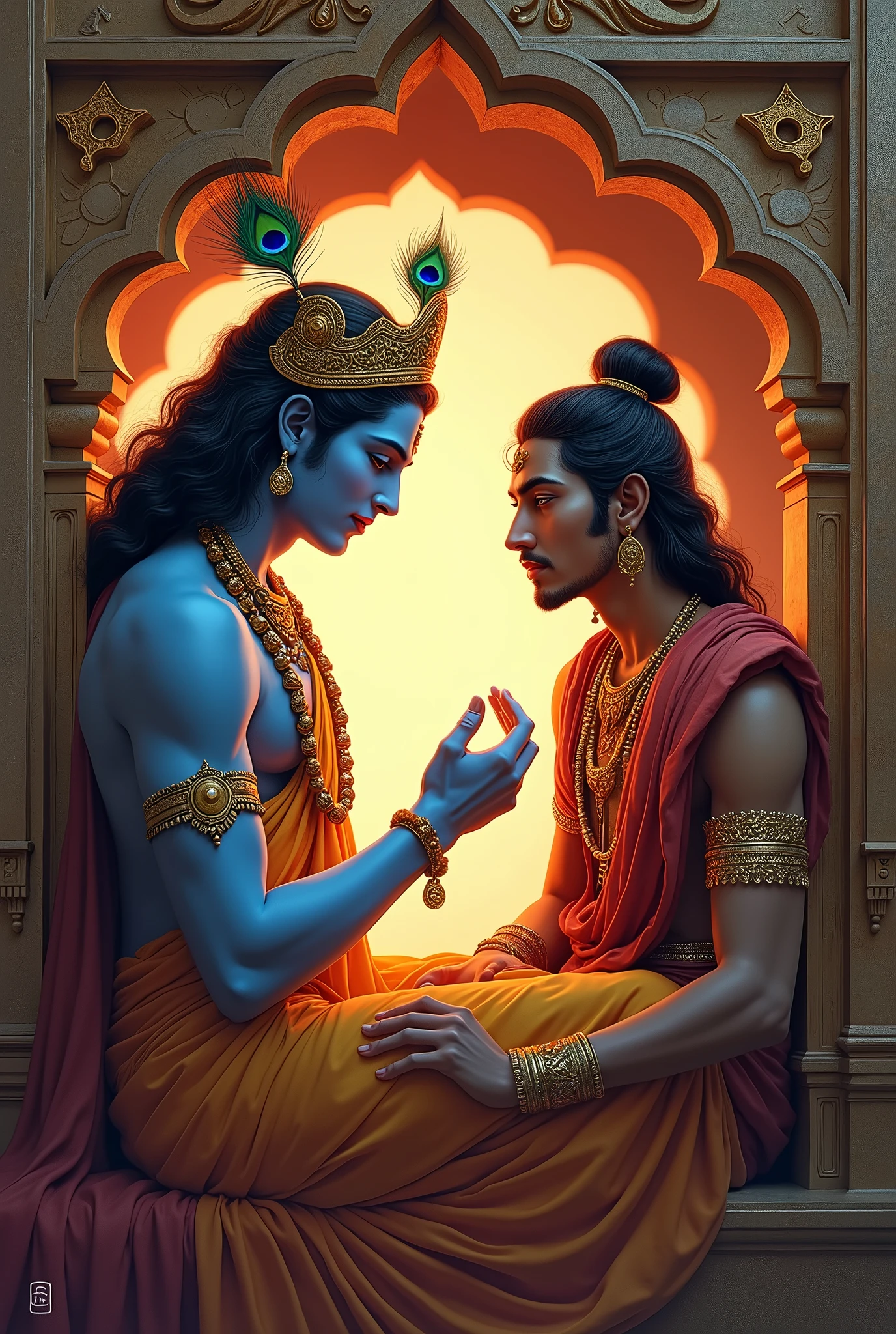 create image lord krushna in mahabharat rath with teaching arjun about life