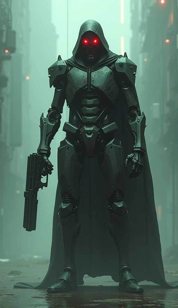 tenebrosa_fancy, cyber punk, (handgun, 1.1), 1 men, Mechanical marvel, robot presence, Cyber Guardian, Unripe, 8k, simple background