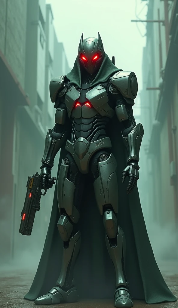 tenebrosa_fancy, cyber punk, (handgun, 1.1), 1 men, Mechanical marvel, robot presence, Cyber Guardian, Unripe, 8k, simple background