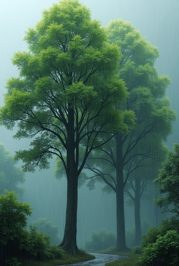 Trees in rain 
