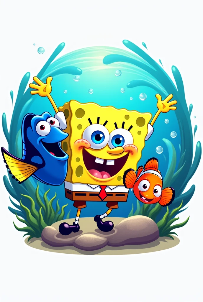 Logo for a seafood restaurant with Sponge Bob, Dory and Nemo