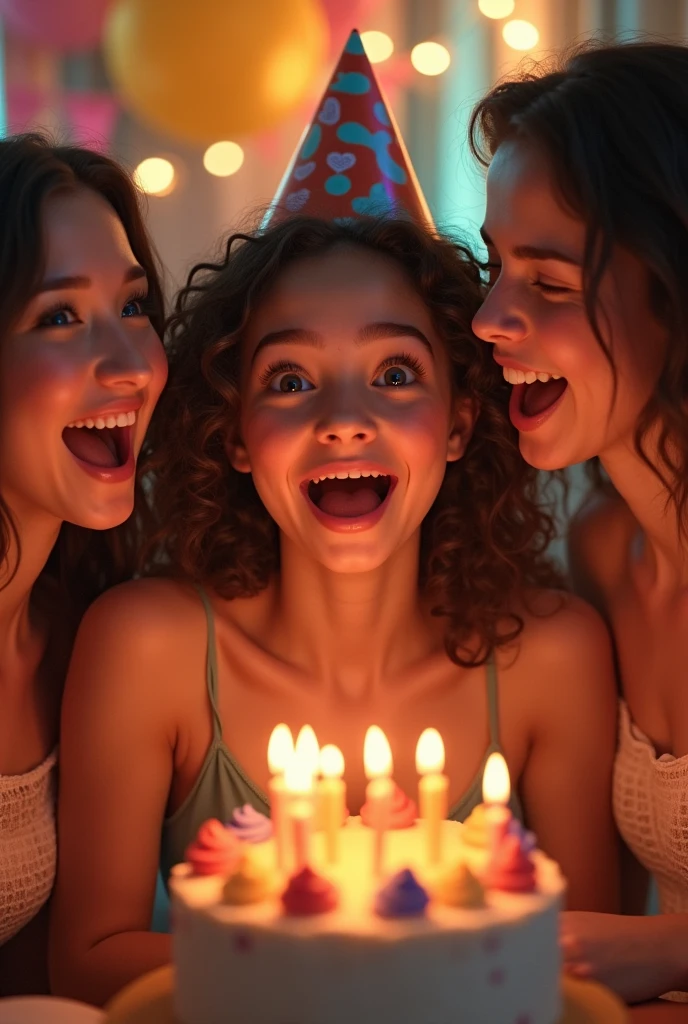 She is having a birthday. Friends are singing happy birthday.