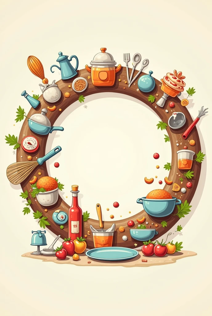 Animated circle decorated with kitchen elements 