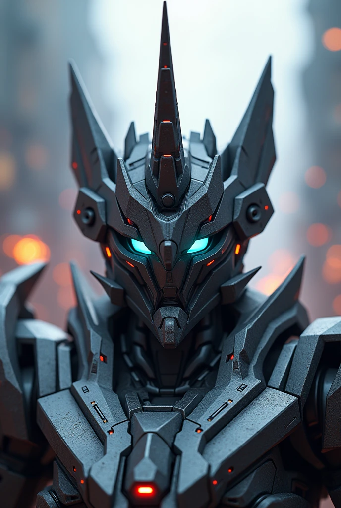 Gundam head with unicorn like horn in the middle