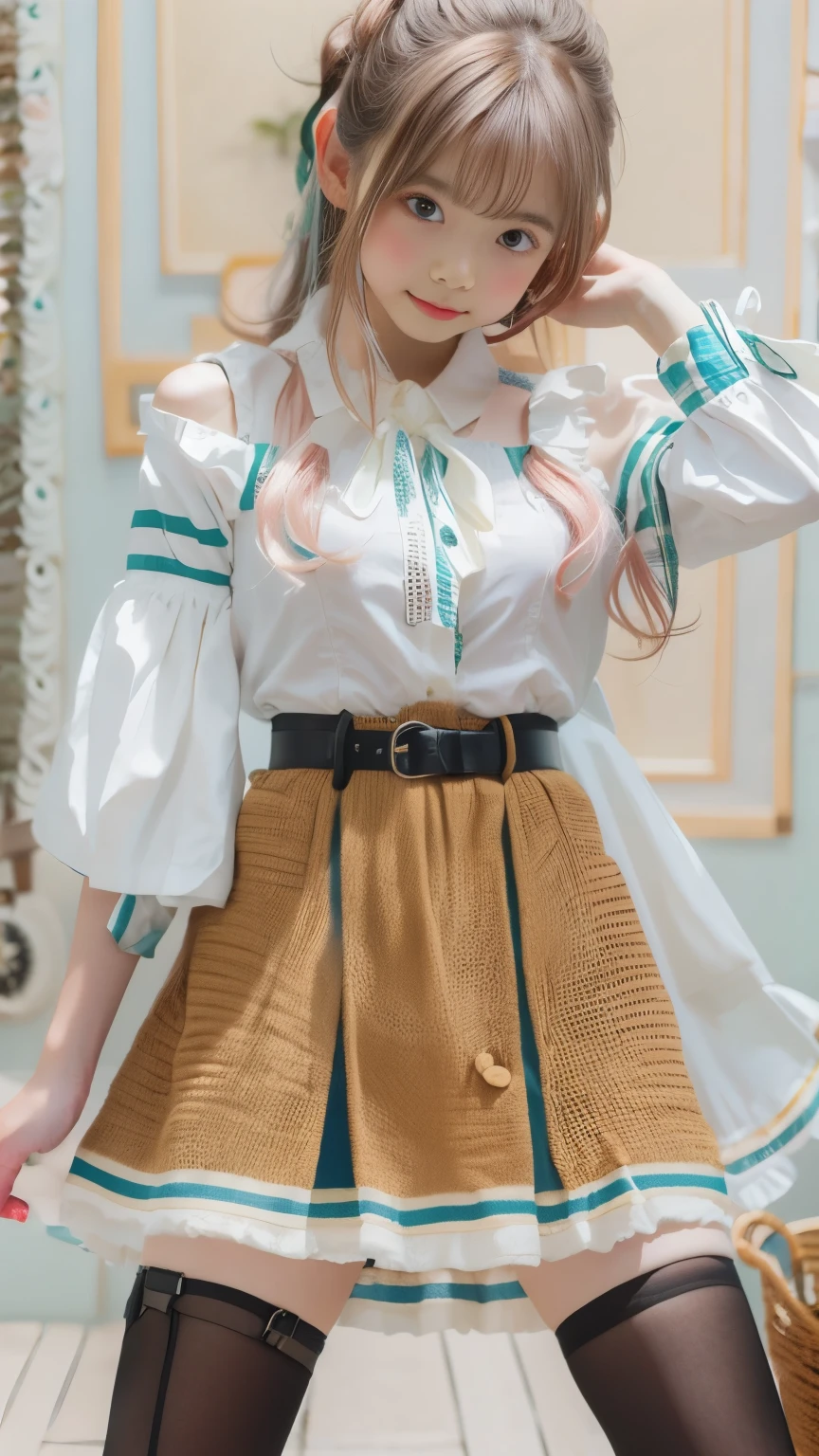 masterpiece , Highest quality , Very detailed , 1 person, ((Contrasting Eyes)) , Are standing , blouse, skirt , bangs , room , indoor