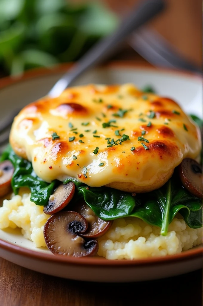 tablelis**  
   *table ( tuber) mashed, Sautéed Mushrooms, spinach, and gratin mozzarella cheese.*