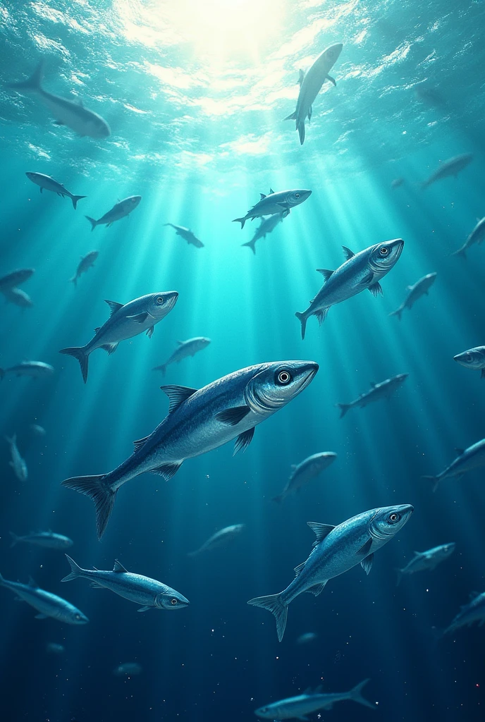 Anchovy jumping in the ocean