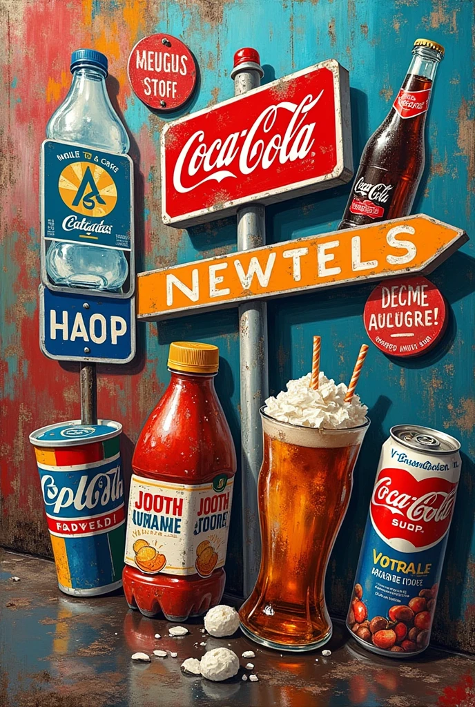 Collage with English-related things like signs,Brands, soft drinks,etc.