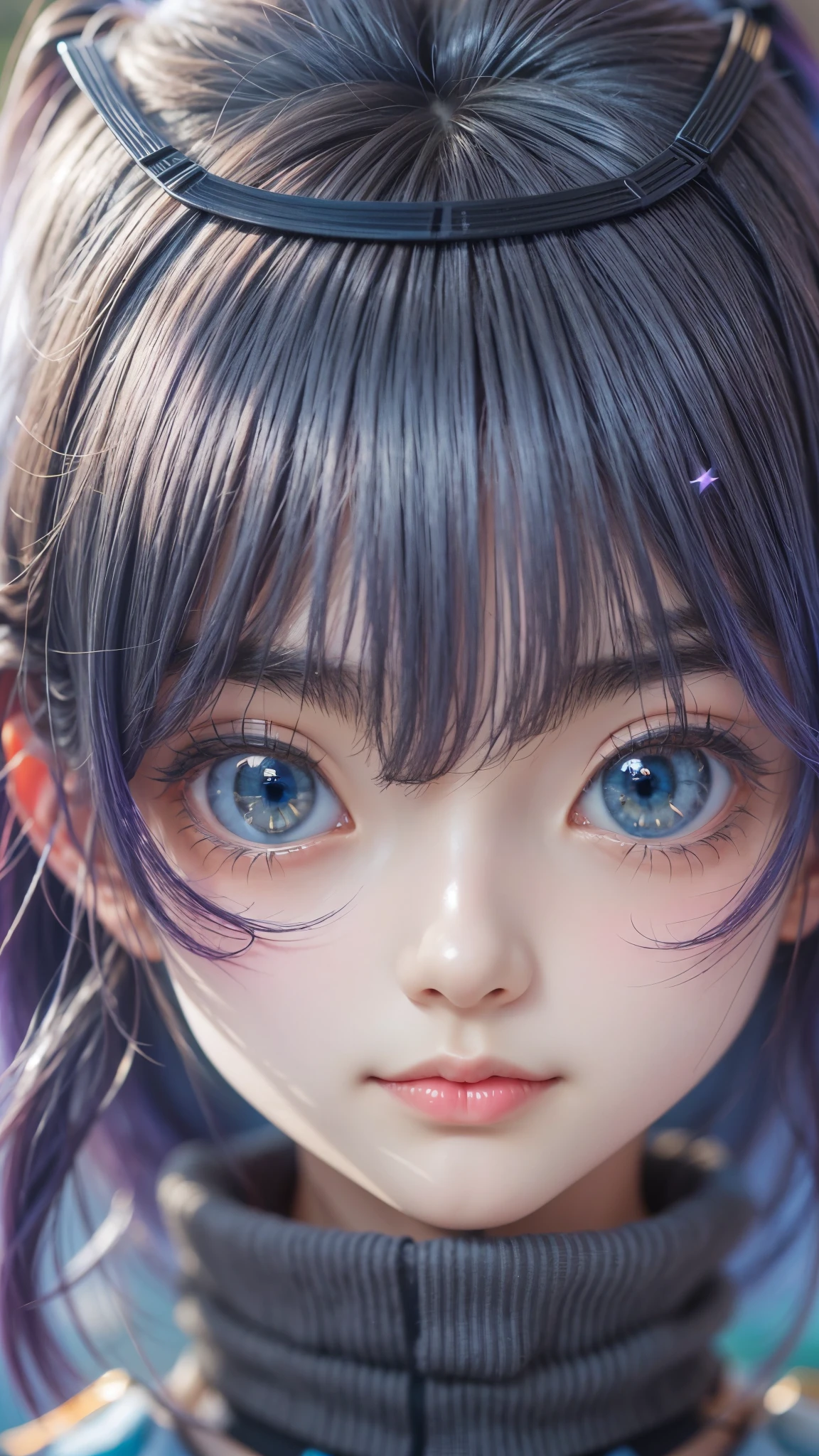 Close-up of a person with purple hair and a purple tie, Stylized anime, Anime Moe Art Style, Katana Zero video game character, anime girl of the future, Portrait of an astronaut, Portrait of a girl in the Knights of the Zodiac, Close up of a young anime, Anime Style, With glowing purple eyes, Anime Styleに, Anime Style3D