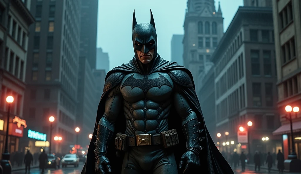 a batman cowboy in new york city, rain, gothic architecture, dark moody colors, city lights, night city,hyper realistic, cinematic lighting, photorealistic, masterpiece, (best quality,4k,8k,highres,masterpiece:1.2),ultra-detailed,(realistic,photorealistic,photo-realistic:1.37),HDR,UHD,studio lighting,ultra-fine painting,sharp focus,physically-based rendering,extreme detail description,professional,vivid colors,bokeh,cinematic,dark,moody,dramatic