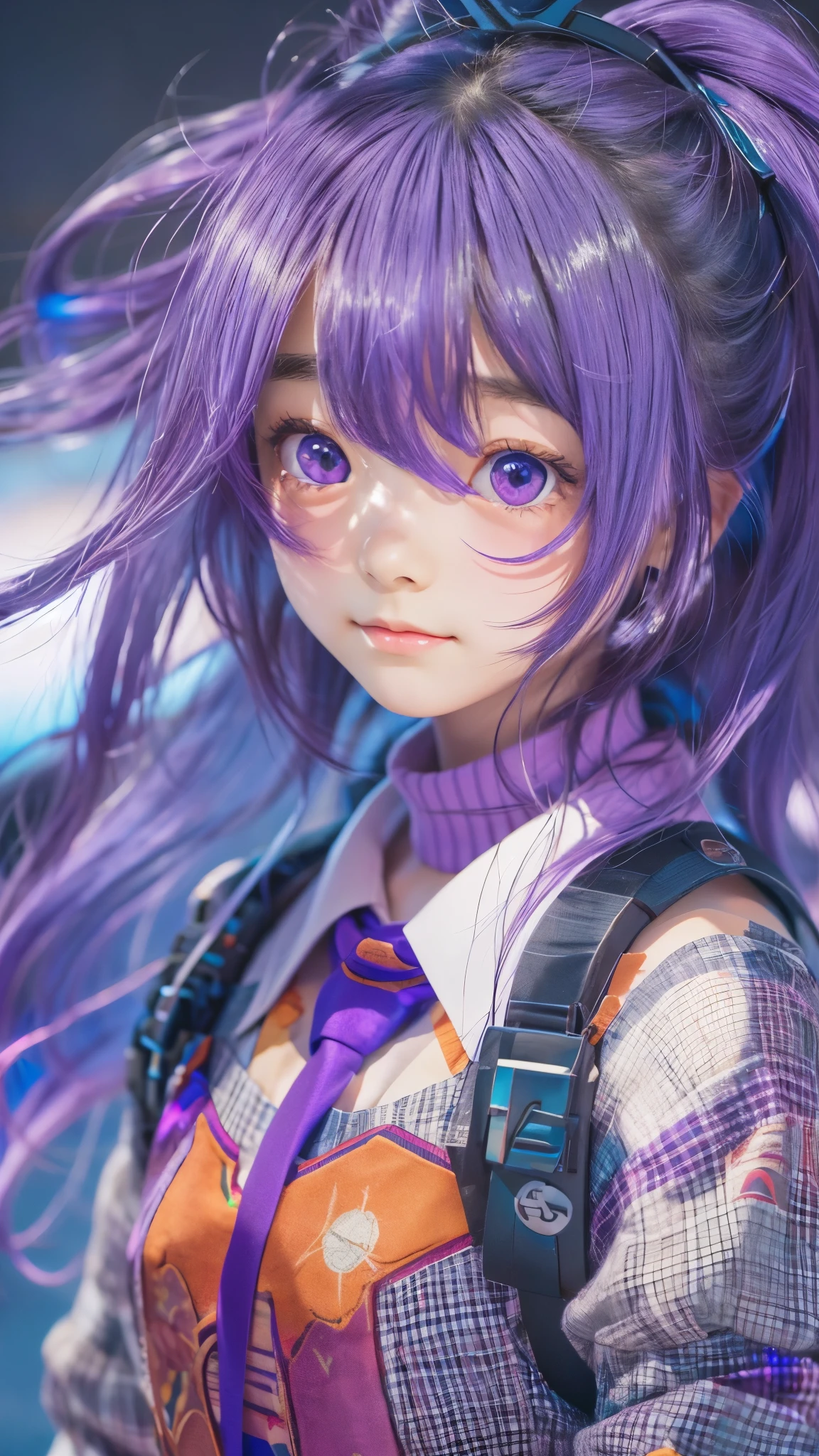 Close-up of a person with purple hair and a purple tie, Stylized anime, Anime Moe Art Style, Katana Zero video game character, anime girl of the future, Portrait of an astronaut, Portrait of a girl in the Knights of the Zodiac, Close up of a young anime, Anime Style, With glowing purple eyes, Anime Styleに, Anime Style3D