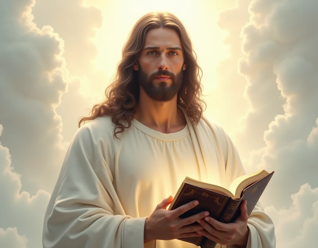 We need a high quality image which. This image should be of Jesus and he is holding the Bible in his hand. This image should be completely white and highlighted. Ye image heaven ka ho 